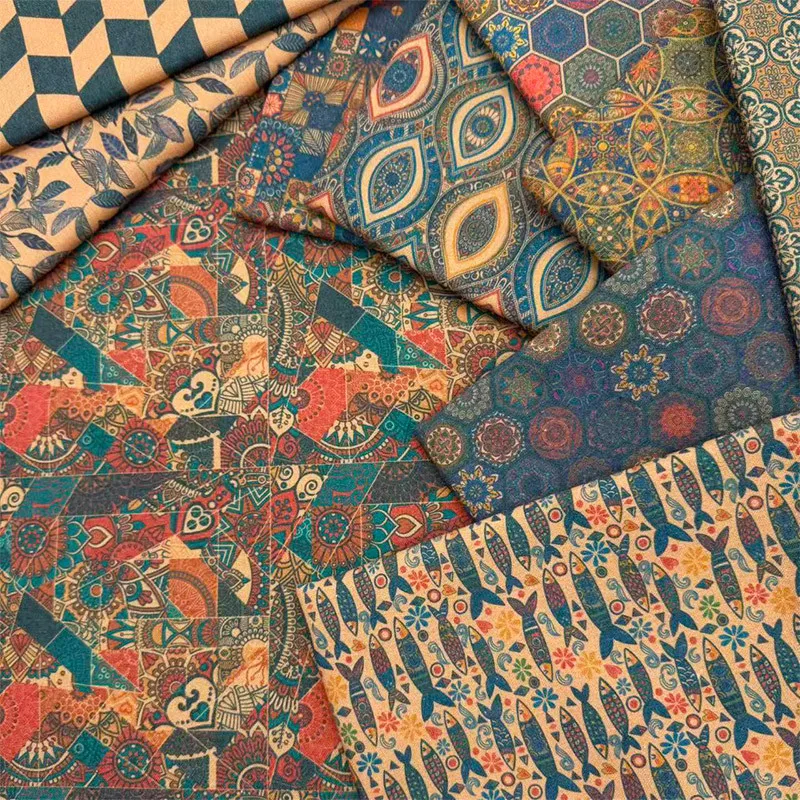 0.5M Vintage Ethnic Style Cotton Linen Fabric Exotic Geometric Flower Encrypted Cloth for DIY Handmade Bag,Tablecloth,Sofa Cover