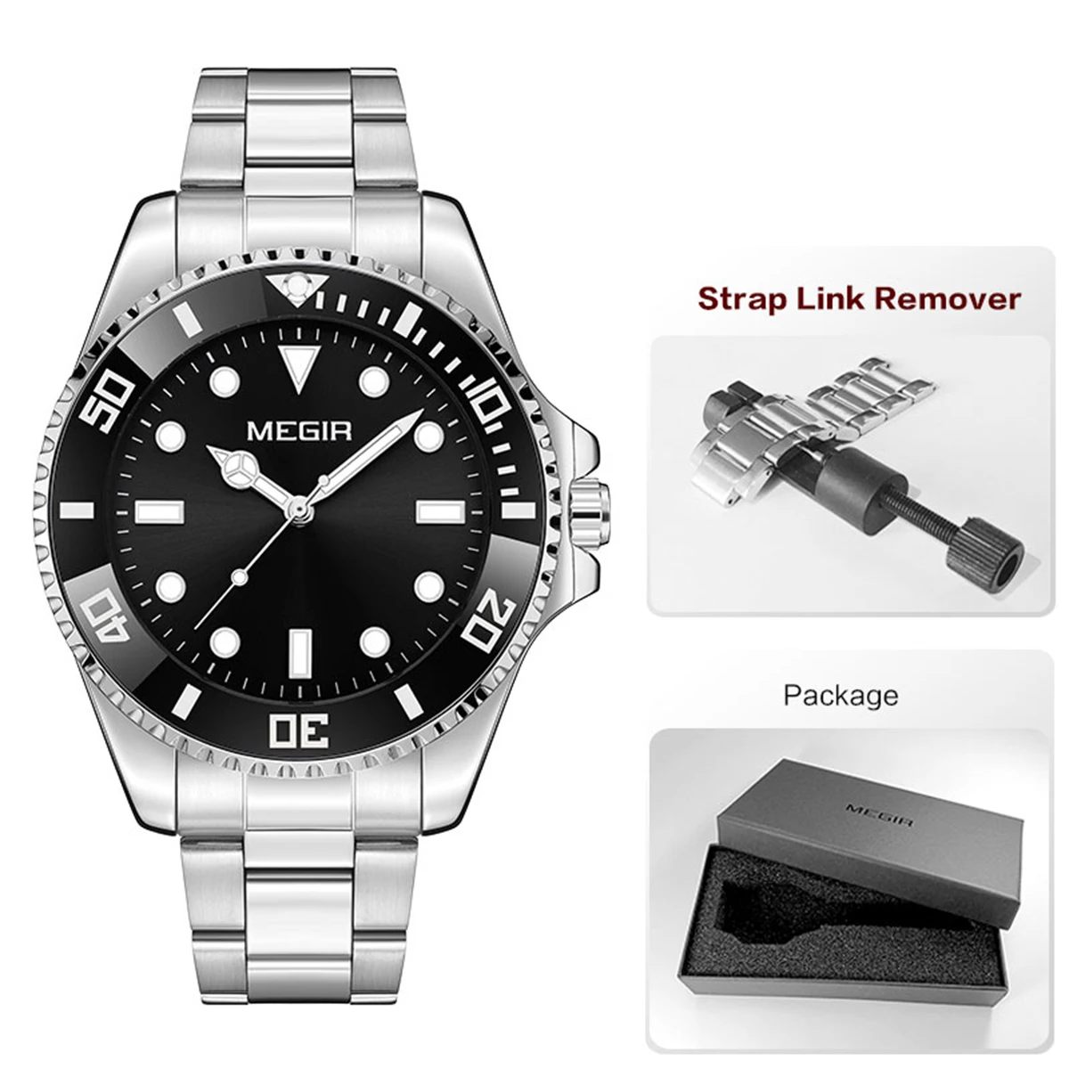 MEGIR Business Watch for Men with Quartz Movement Date Calendar Minimalist Stainless Steel Strap Wristwatch with Luminous Hands