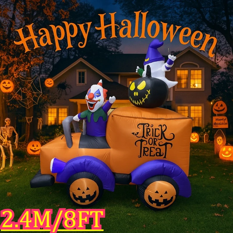 8FT عطلة الهالوين الإضاءة نفخ اللعب مهرج شبح شاحنة المدمج في المصابيح لحديقة ساحة الطرف الديكور تفجير نموذج