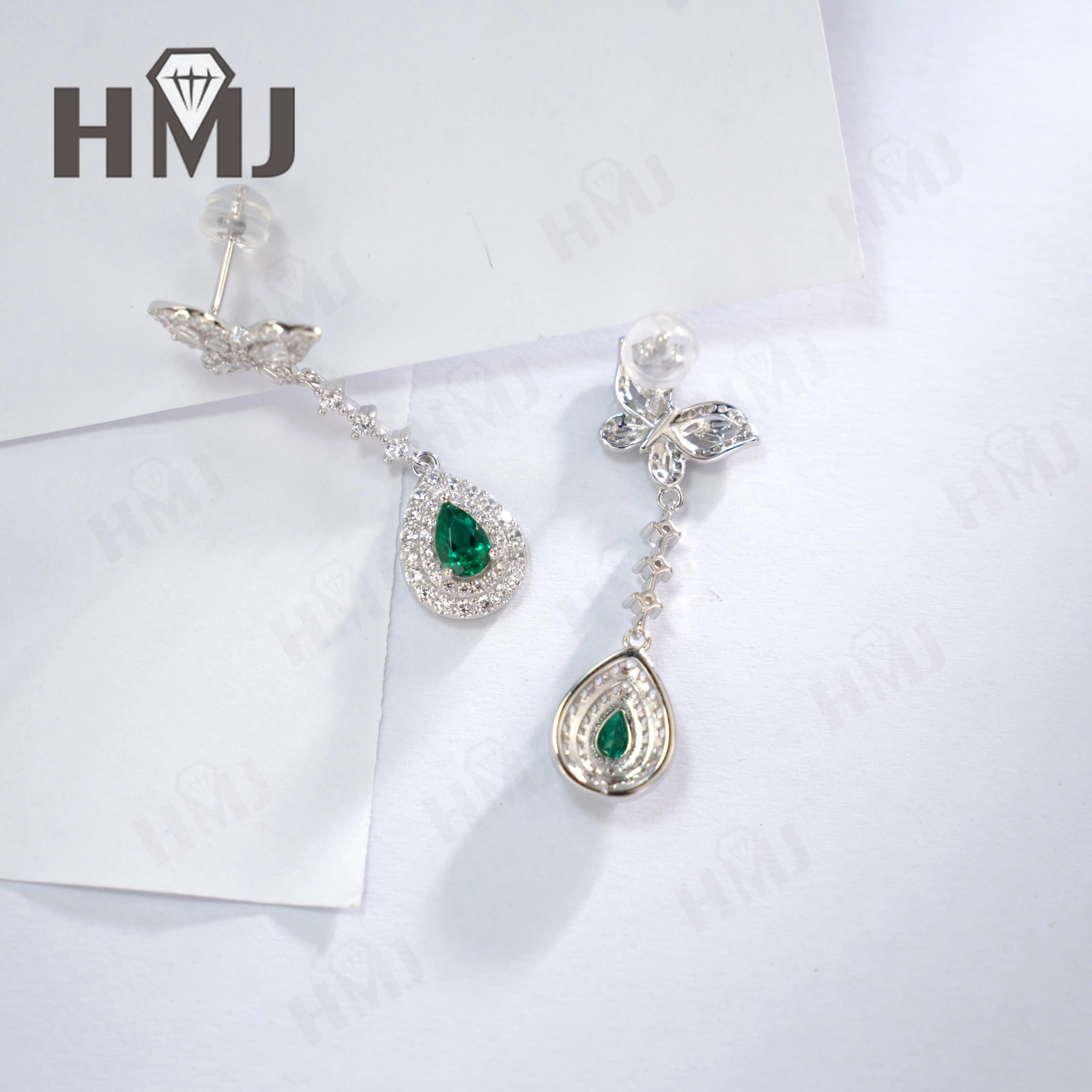 4X6mm مختبر نمت الأحجار الكريمة أقراط روبي الياقوت كولومبيا S925 فراشة القرط الطويل للنساء المألوف حفلة عيد الميلاد يوميا #4