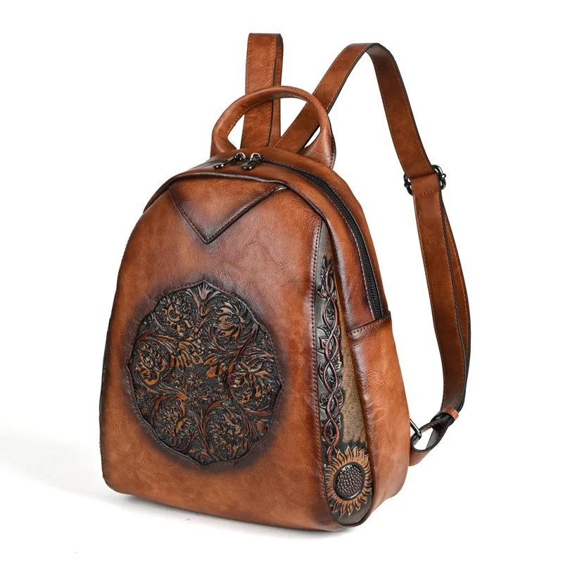 2024 Vintage Tang Grass Embossed Leisure Travel Shoulder Ladies Bag Luxury Designer Shopper Backpacks Female Mochilas