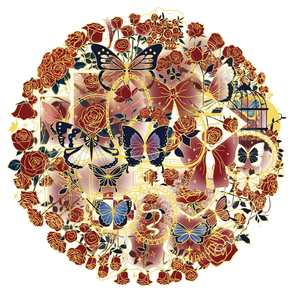 10/30/50 Stück Goldprägung Pflanzen Retro Rosen Blumen Aufkleber Niedliche Cartoon-Sticker Ästhetische DIY Koffer Laptop Dekoration Aufkleber
