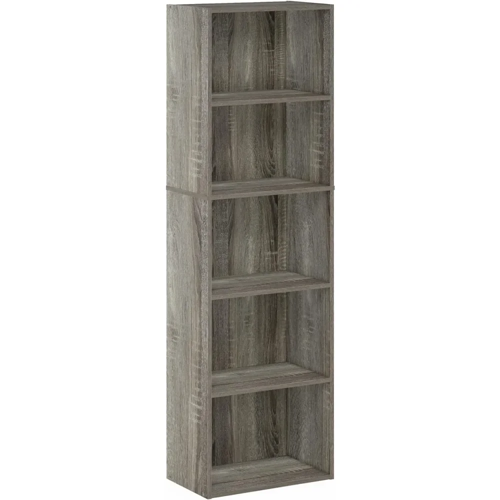 Luder Bookcase Bookshelf Storage Shelves, 5-Tier, French Oak 9.4