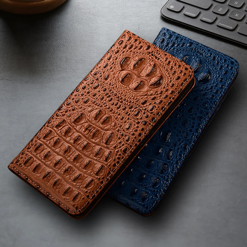 

Crocodile Claw Genuine Leather Flip Case For Honor 70 80 90 100 200 300 400 SE GT Pro Plus Lite Ultra Phone Cover Card Cases