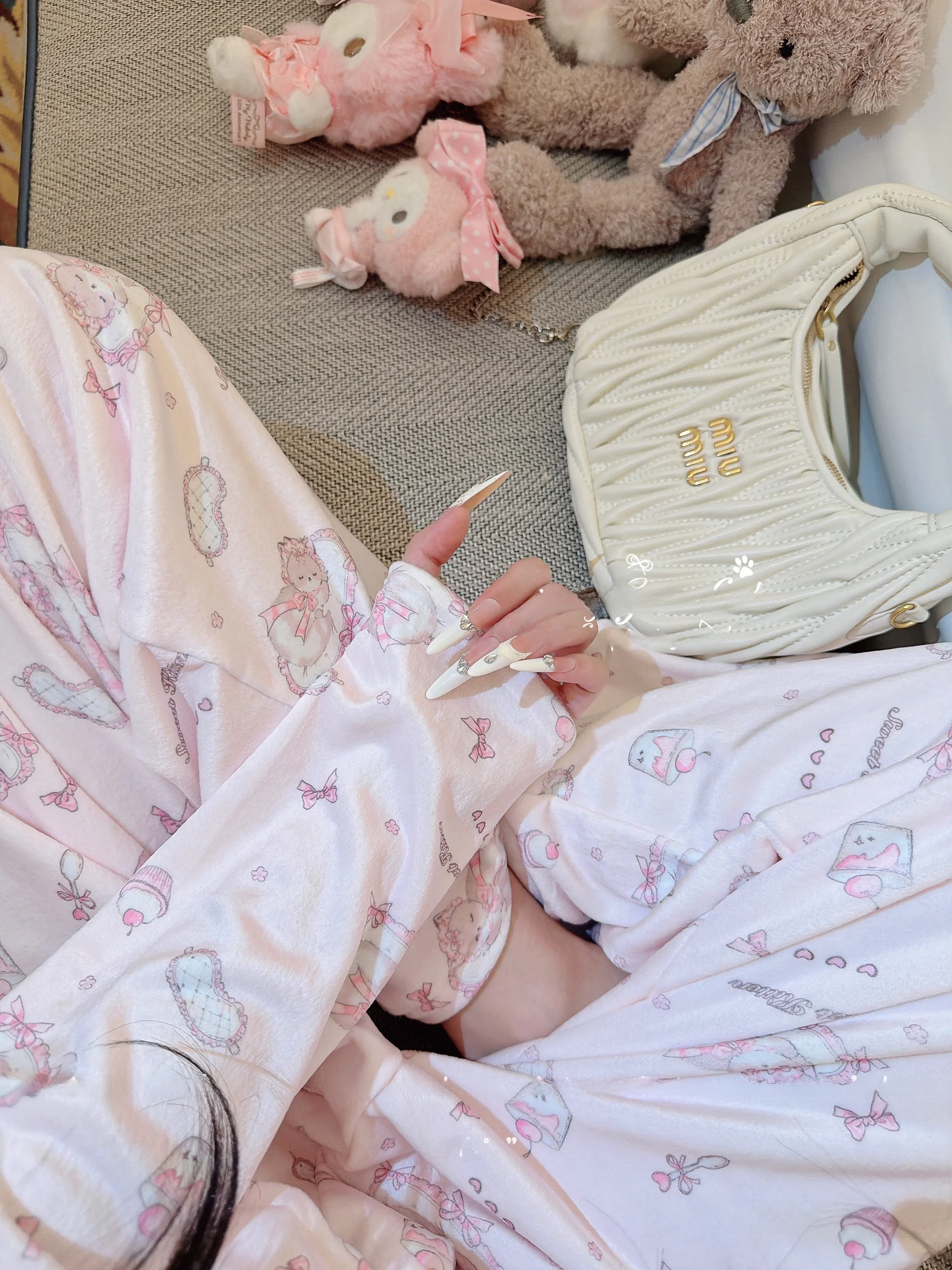 Miubby Sweet Dream Little Me Lace Splicing Fleece Lined Girls Home Clothes Long Sleeve round Neck Comfortable Coral Fleece