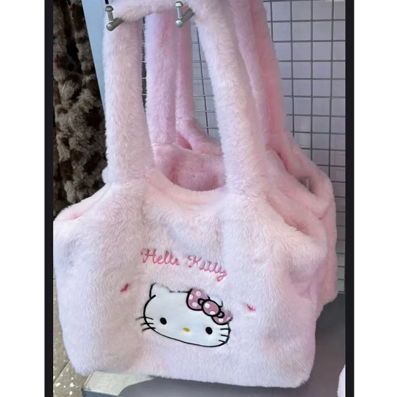 MINISO Bag Hello Kitty Anime Peripheral Winter Fashion Cartoon Delicate Personality Handbag Embroidery Cute Single Shoulder Bag