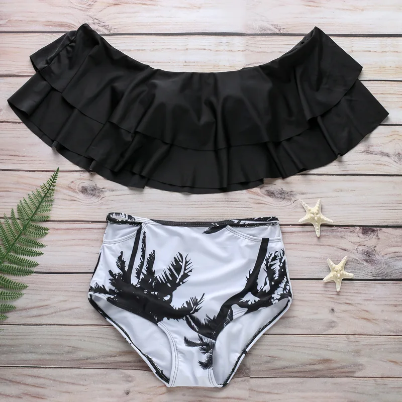 Bikini swimsuit Fashionable and sexy ruffled one-shoulder two-piece swimsuit
