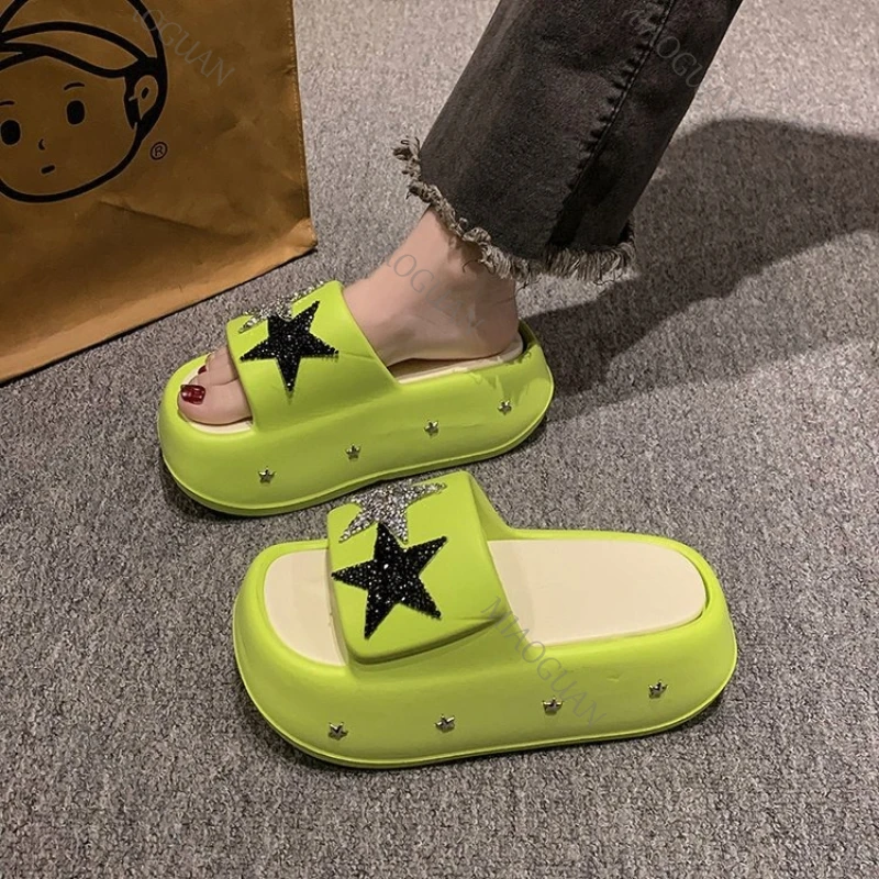 Summer 7CM Platform Slippers 2026 Fashion Shine Star Women Comfy Soft Sole EVA Slide ShoesS Non Slip Beach Vacation Sandals