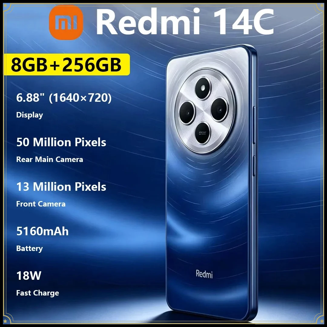 Xiaomi Redmi 14C Camera Phone 6.88-inch Display 5160mAh‌ Battery 18W Fast Charge Dual-SIM Gaming Smartphone 8+256GB Smartphone