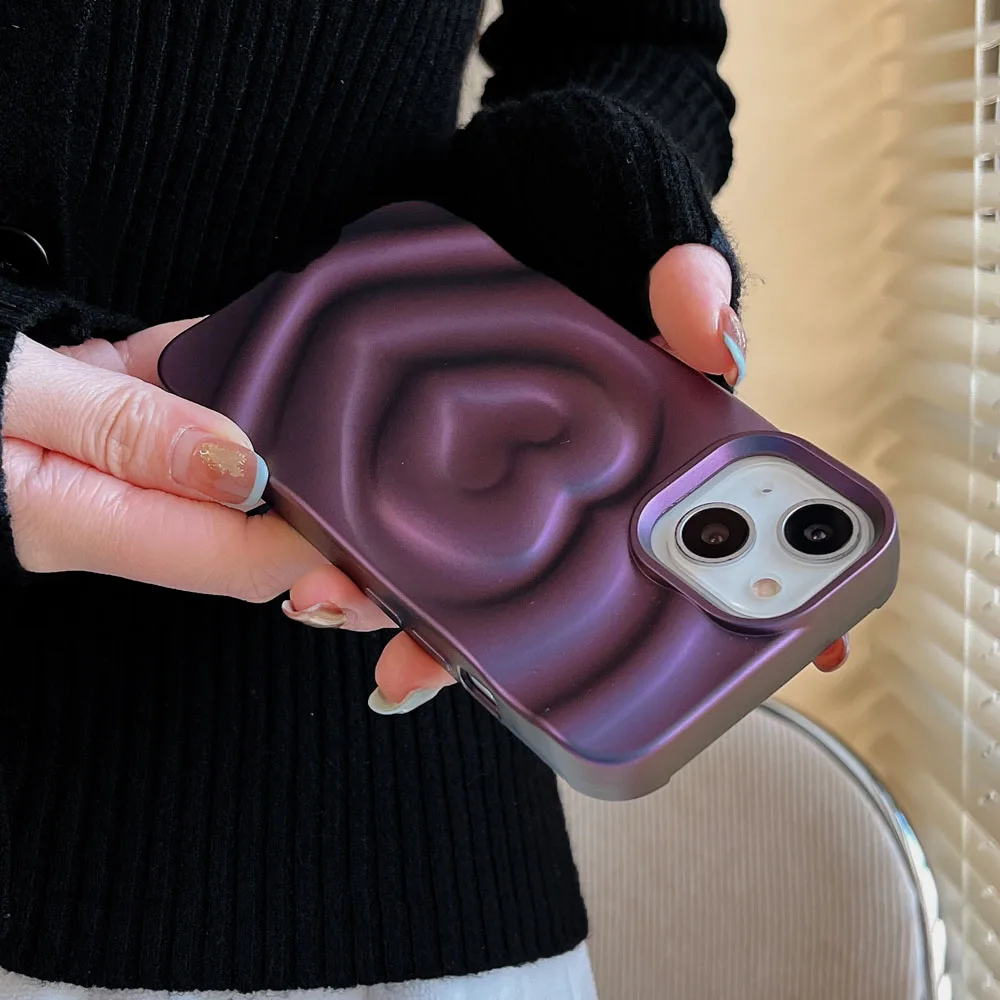 เคสโทรศัพท์แฟชั่นลายคลื่นน้ำไล่ระดับสี3D ลายรักสีม่วงสำหรับ iPhone 11 12 Pro 13 14 15 PRO MAX พับได้ปลอกกันกระแทกแบบนิ่ม