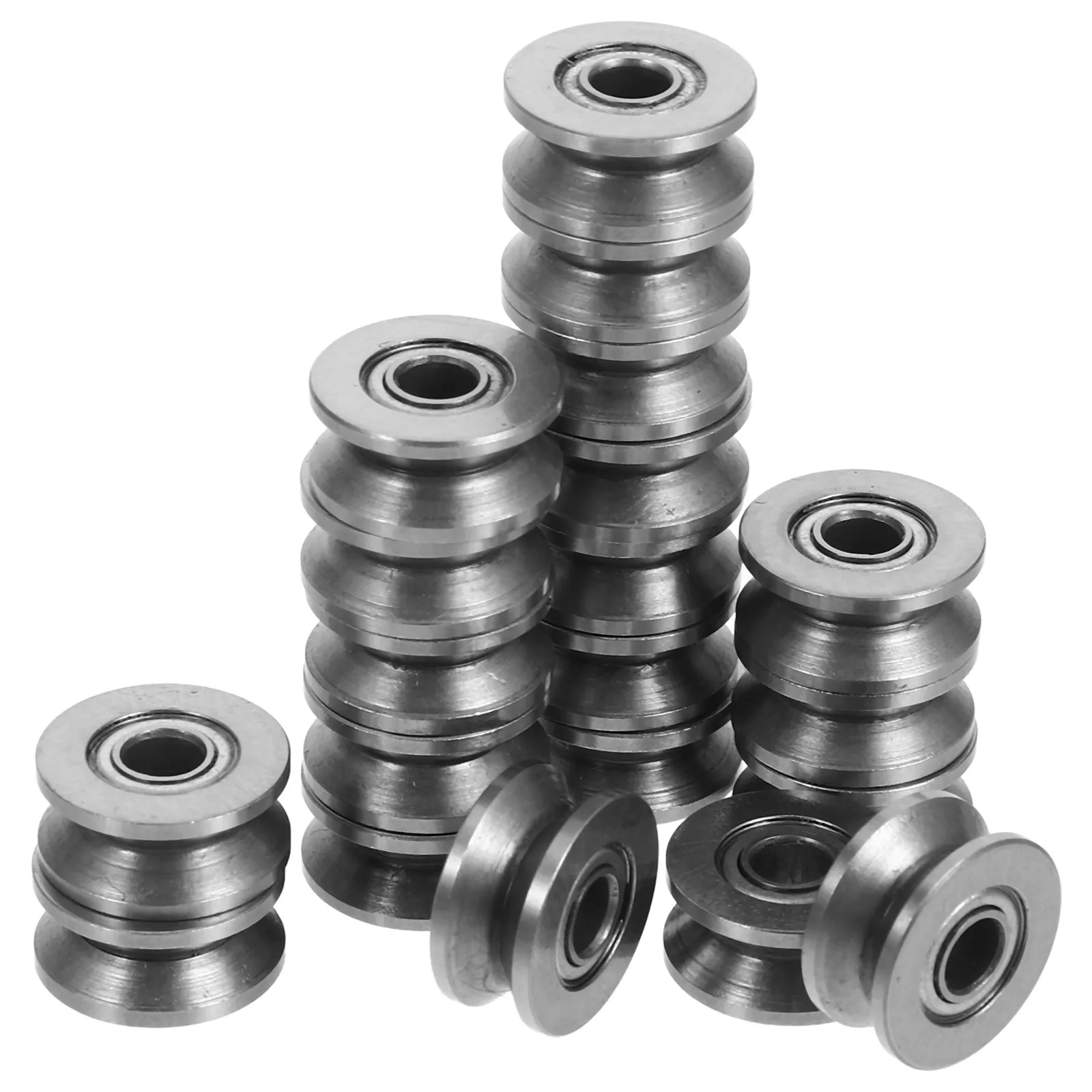 20Pcs V Groove Track Bearing Pulley Heavy Duty Carbon Steel Sliding Gate Wheel Rail Track Linear Miniature