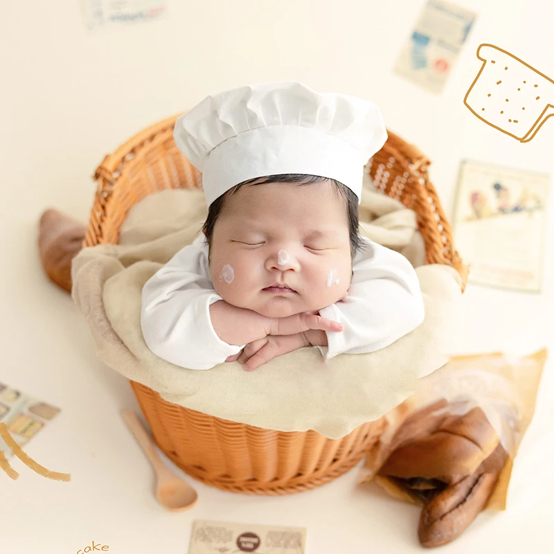 Costume de petit chef pour la photographie de nouveau-né, costume de cuisine simulé, accessoires créatifs, chapeau de chef blanc, combinaison,