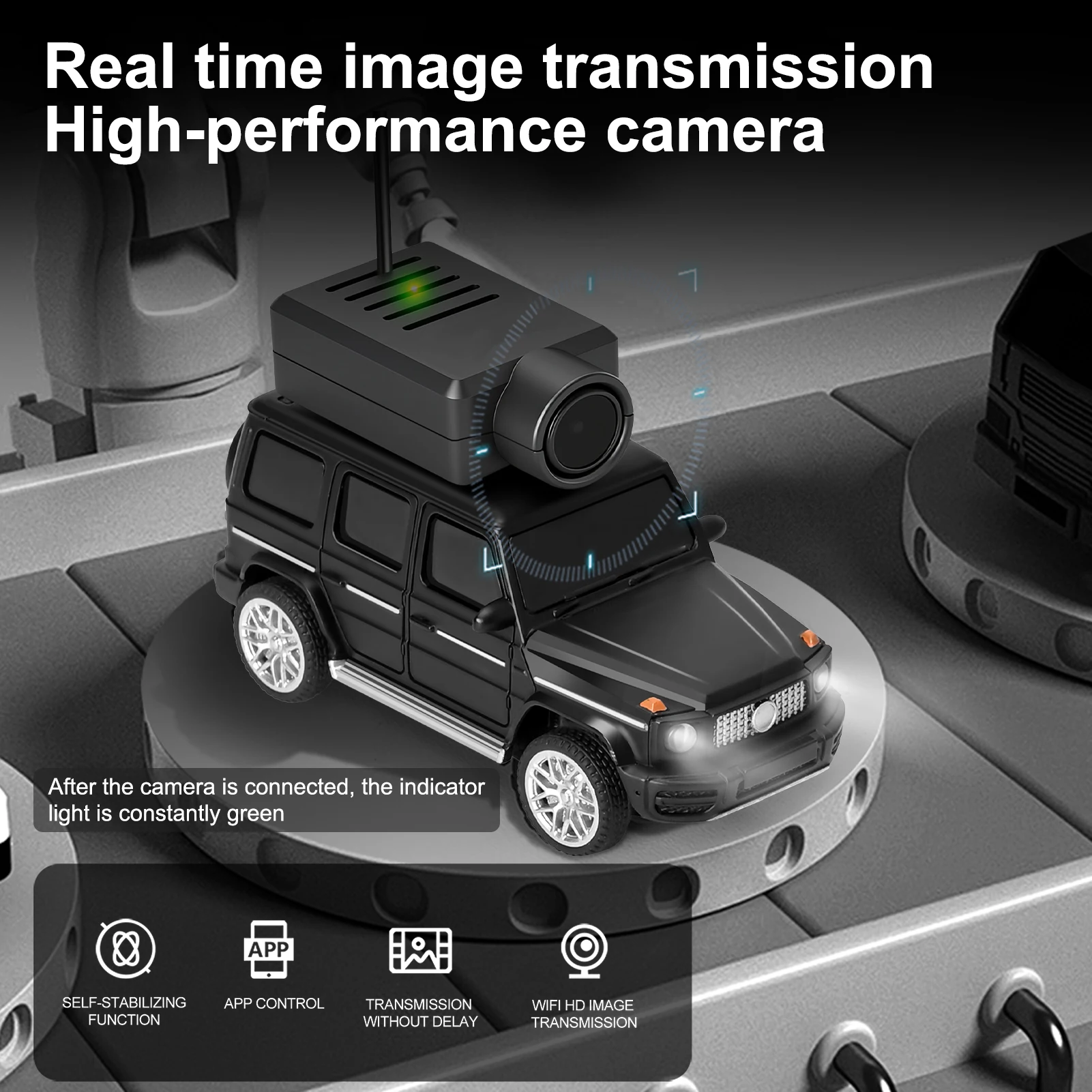 รถบังคับวิทยุ 1:64, รถบังคับวิทยุ 2.4G FPV พร้อมกล้อง 720P HD, ไฟ LED, ควบคุมผ่านแอพพลิเคชั่นสำหรับเด็กและผู้ใหญ่