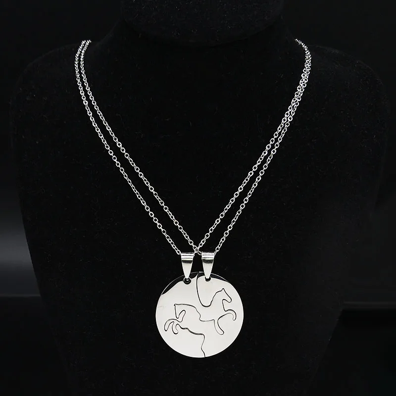 2PCS Horse Stainless Steel Chain Necklace for Women Men Horses