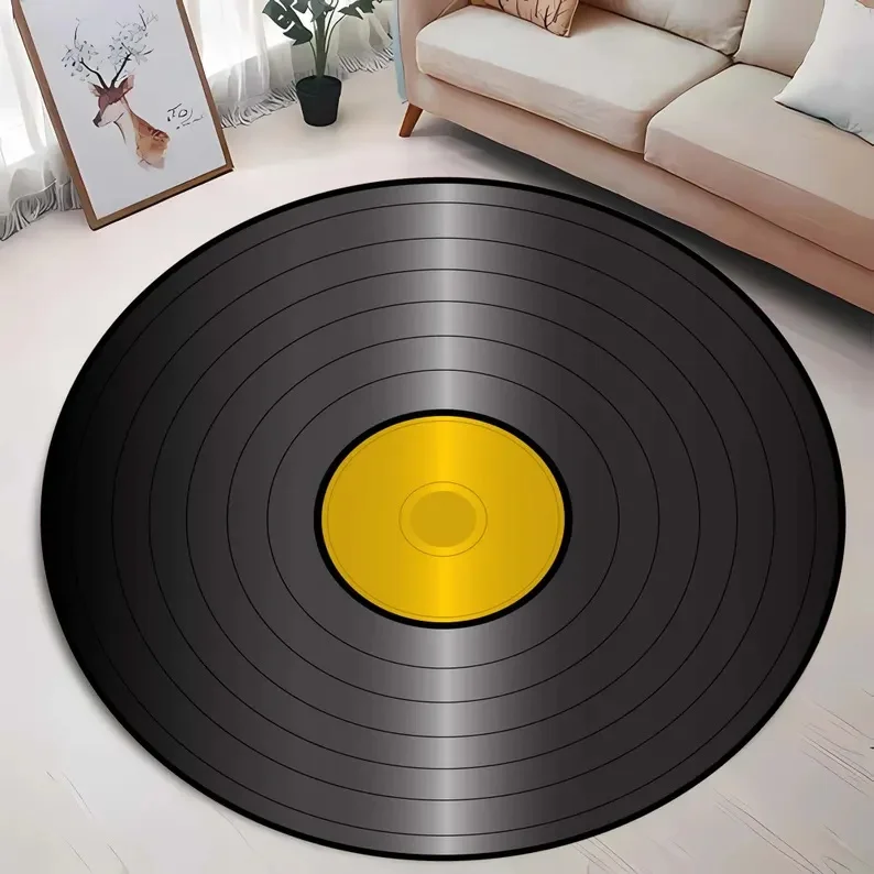 Record Round Rug – Colorful Retro Turntable-Inspired Carpet for Music-Themed Living Room & Bedroom Decor