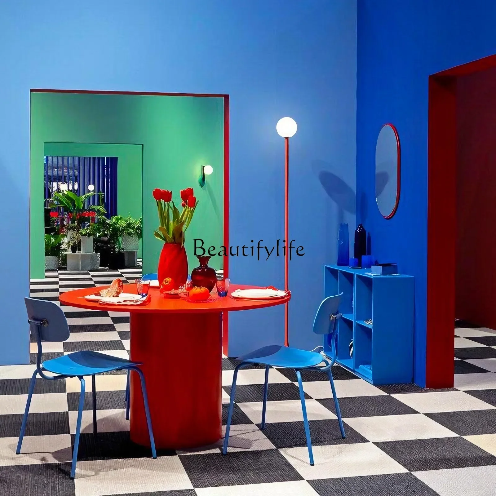 LJYRound dining table household small apartment modern simple dopamine office desk workbench
