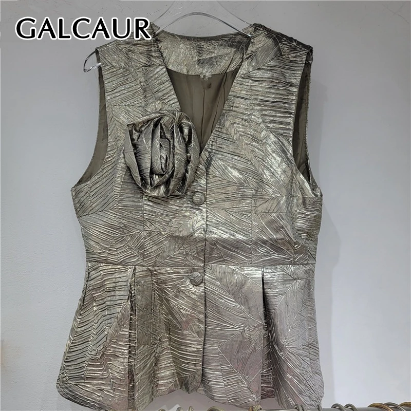 

GALCAUR Solid Color French Summer New Style Vests for Women 3D Rose Blossoms Collection Sleeveless Vest Female Summer Clothes
