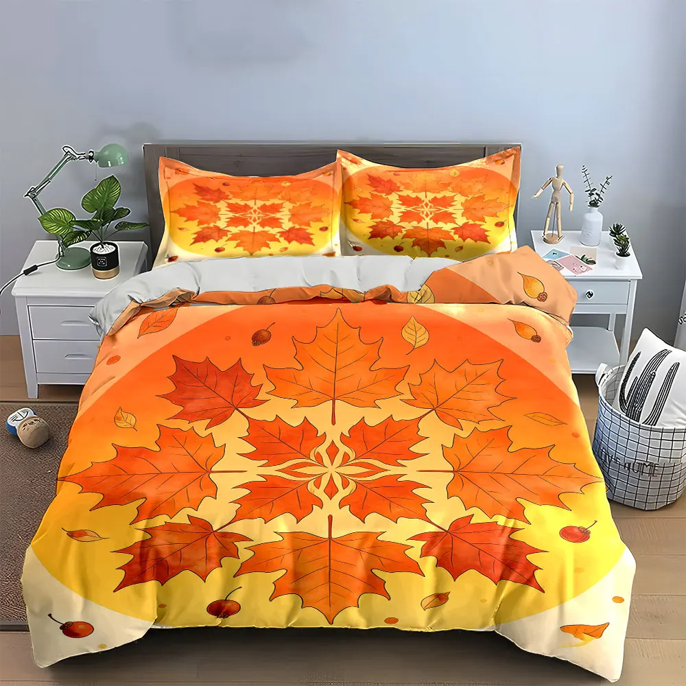 

Autumn Leaf Pattern Decoration Set Soft Comfortable Duvet Cover Bedding Set Included 1*Duvet Cover & 2*Pillowcases, gift