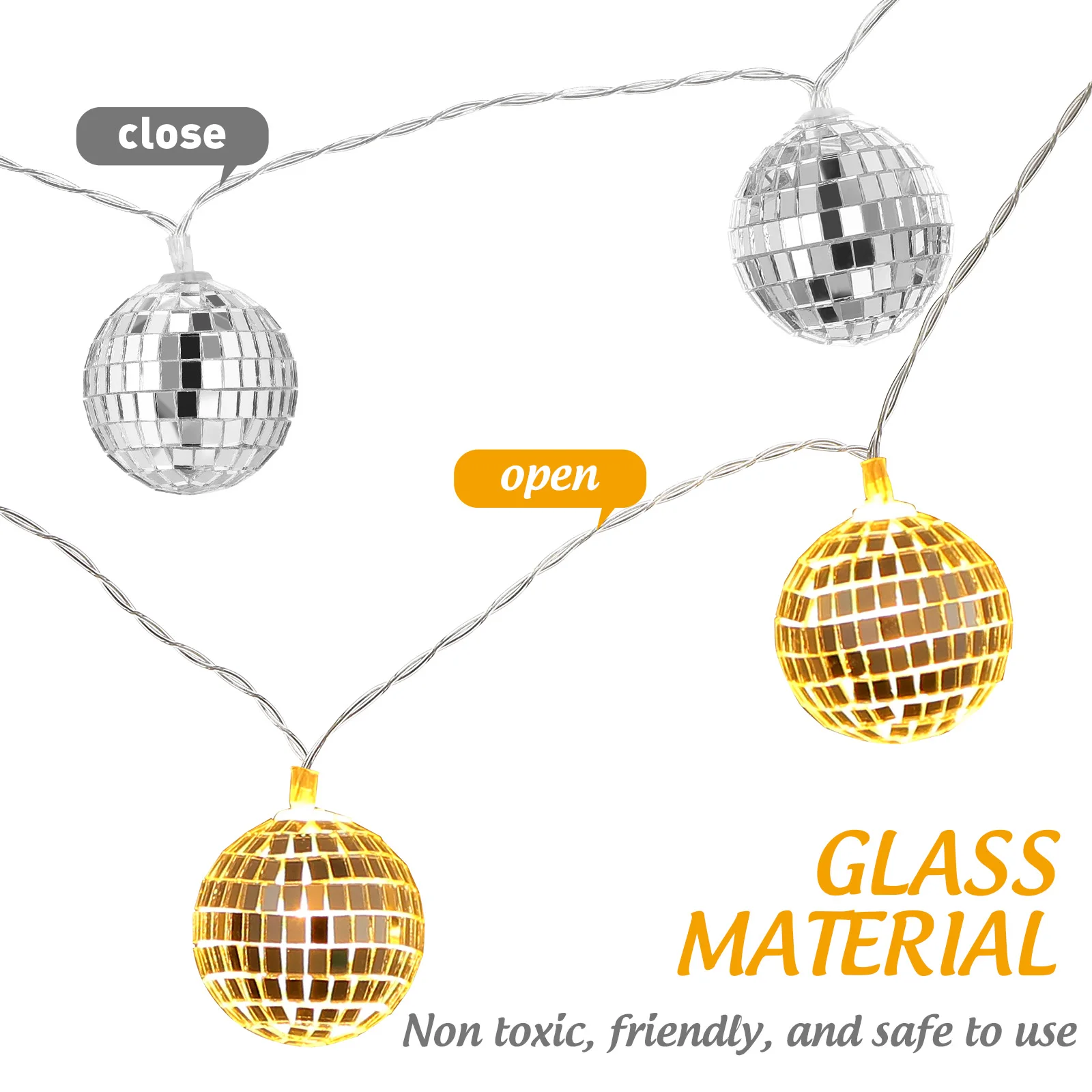 

1Set Mirror Disco Ball LED String Light Glass Decorative Hanging Light for Outdoor Indoor Party Festival Decoration