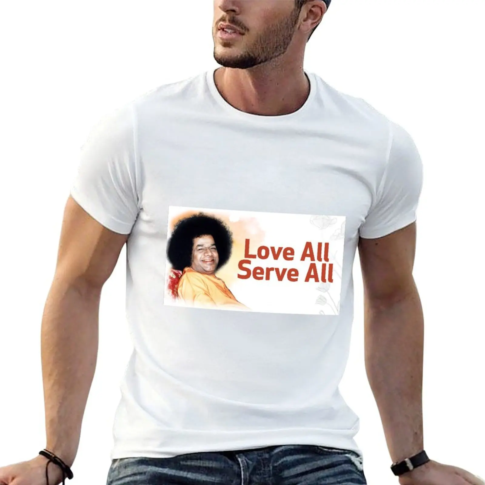 Camiseta Sathya Sai Baba Love All Serve All, camiseta de lujo para hombre, camisetas de anime para hombre, camiseta de diseñador