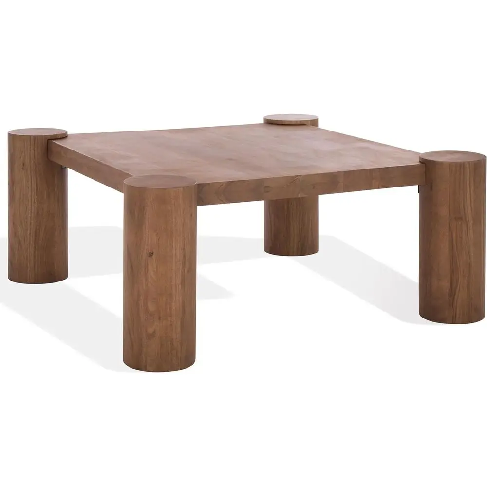 

Solid Wood Square Coffee Table with Chunky Cylinder Legs, Modern Accent Cocktail Table