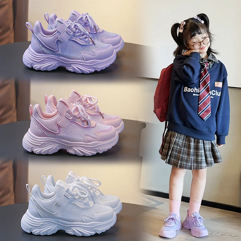 

Children Sneakers Mesh Breathable Soft Bottom Kids Running Shoes Hook&loop 2026 Brand New Girls Sports Shoes Trendy Comfort