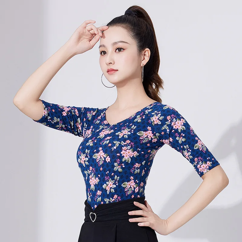 2025 letni top do tańca nowoczesnego z nadrukiem topy do tańca latynoskiego standard krajowy ubrania do tańca towarzyskiego praktyka występ taneczny sukienka damska