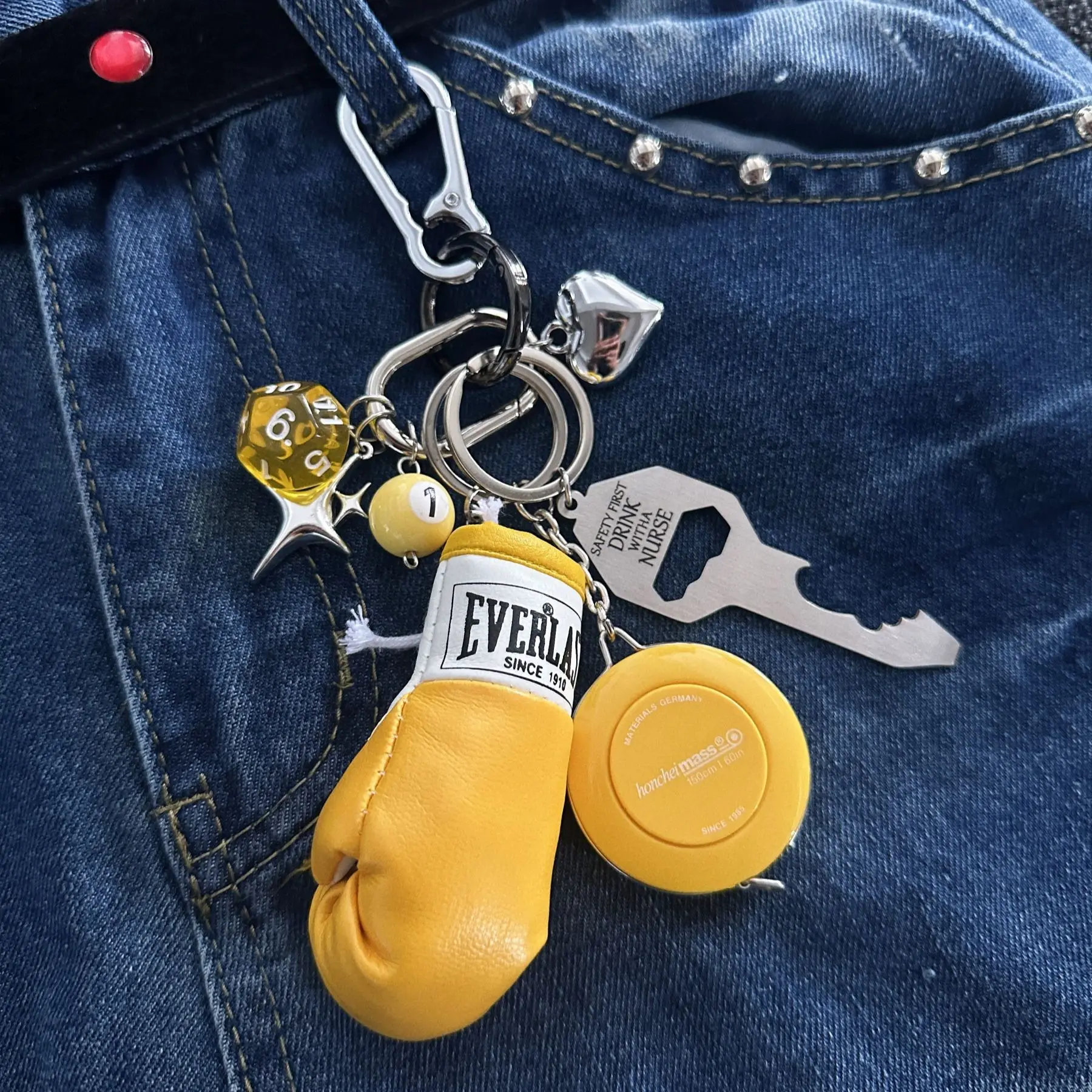 Trendy Mini Boxing Gloves Keychain with Tape Measure Multi-Element Accessory Bag Fashion Waist Hanging Decoration Gifts