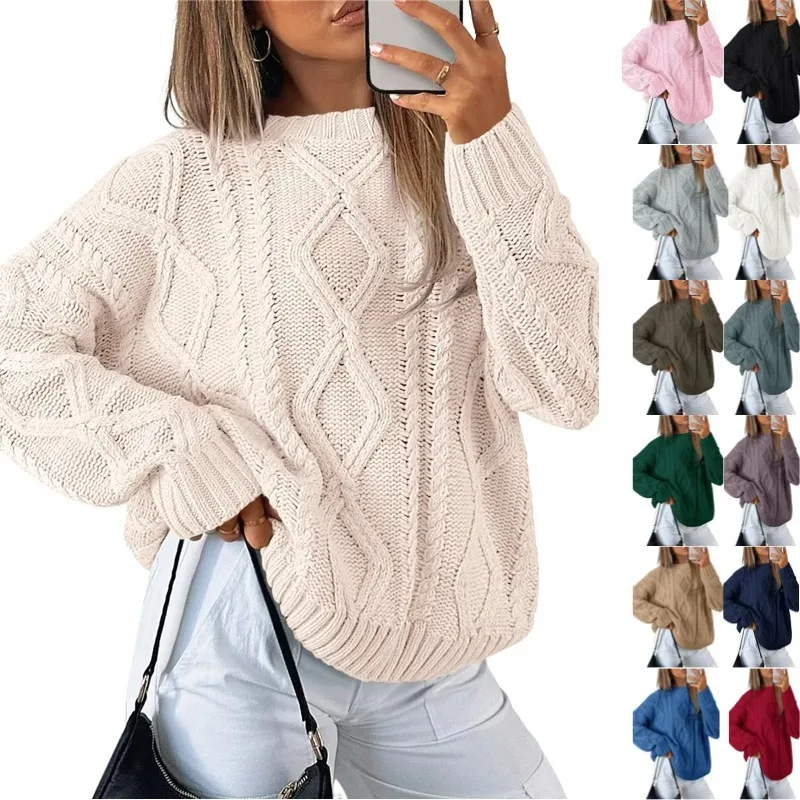 

2026 autumn and winter ，beautiful women's oversized twisted knitted crew neck autumn and winter twist sweater