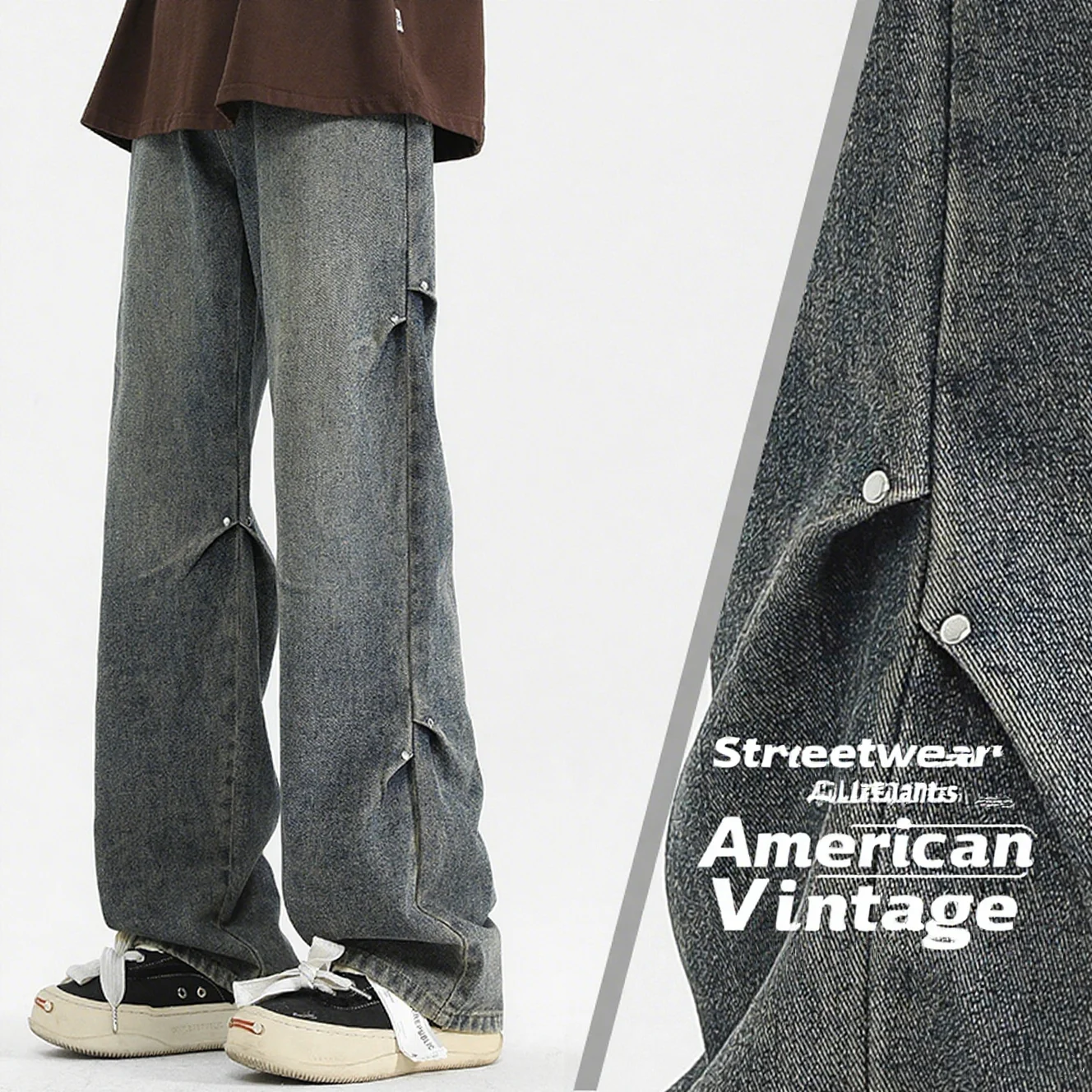 

2025 Men's Vintage Blue Jeans Casual Straight Denim Pants Versatile Four Season Casual Trousers High Street Straight Pants Male