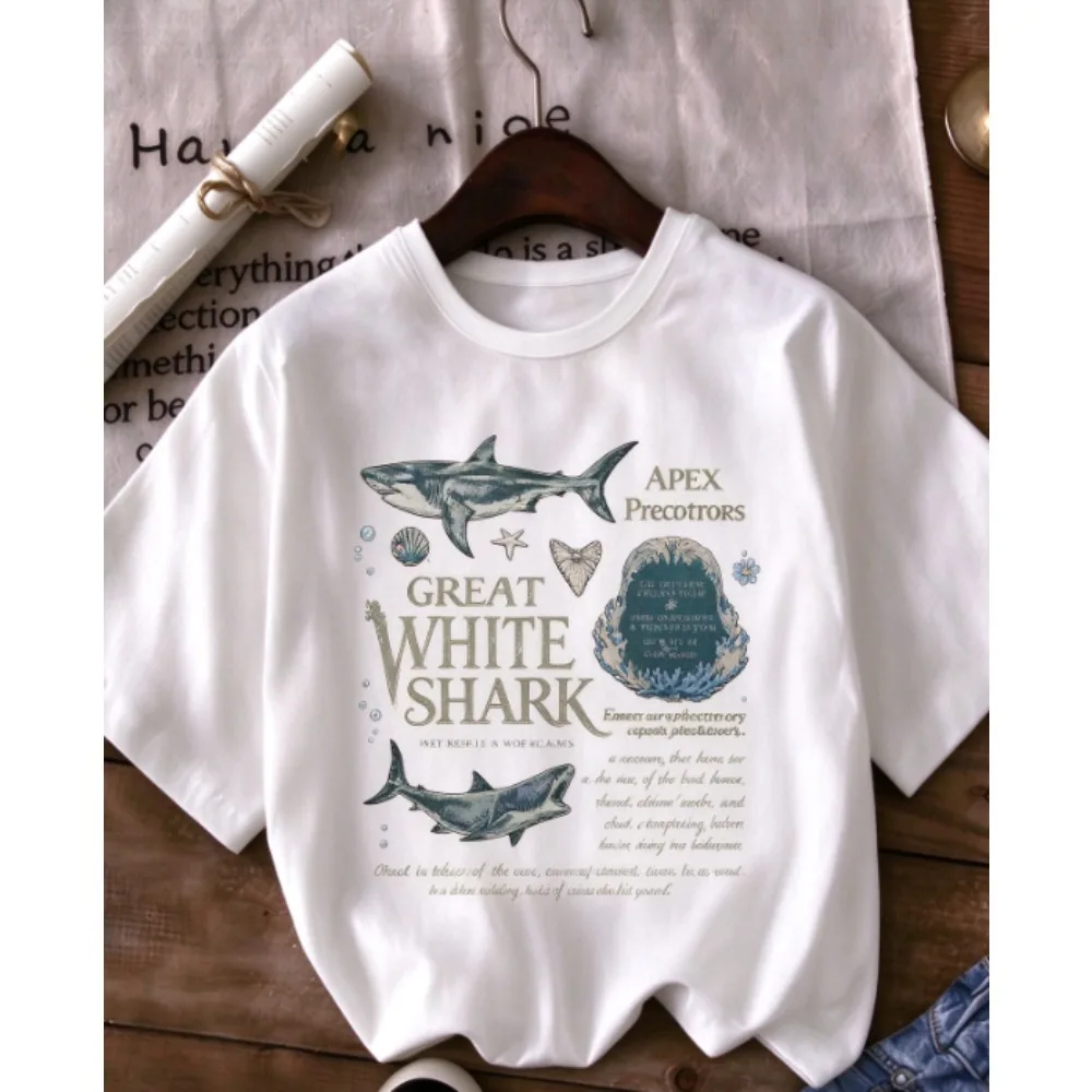 Great White Shark Apex Predators Graphic T Shirt Unisex Vintage Marine Biology Ocean Animal Print Crew Neck Short Sleeve