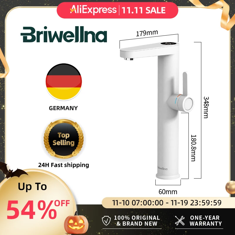 Briwellna ก๊อกน้ําร้อนทันที 220V เครื่องทําน้ําอุ่นก๊อกน้ํา 2 in 1 Tankless ความร้อน TAP พร้อมจอแสดงผลดิจิตอลห้องน้ํา Heated TAP