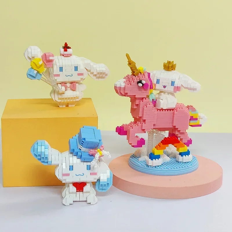 Sanrio โมเดล3D ยูนิคอร์นบล็อกตัวต่อสีรุ้ง Cinnamoroll ขนาดเล็กของเล่นสำหรับของขวัญเด็ก