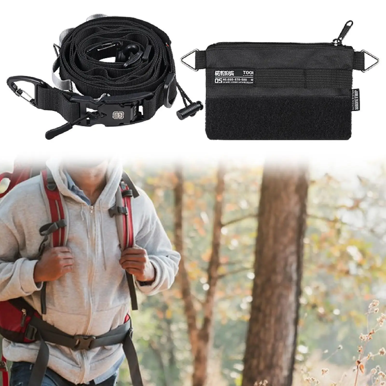

Camping Storage Strap with Loops Trip for Backpack Climbing with Carabiner