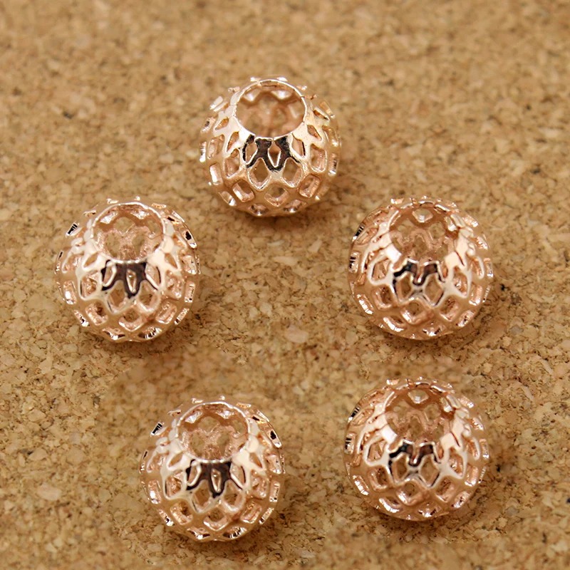 Hot Fashion 6pcs/lot 9*10mm Oval Round Shape Large Big Hole Mesh Net Spacer Decorative Beads For DIY European Bracelet