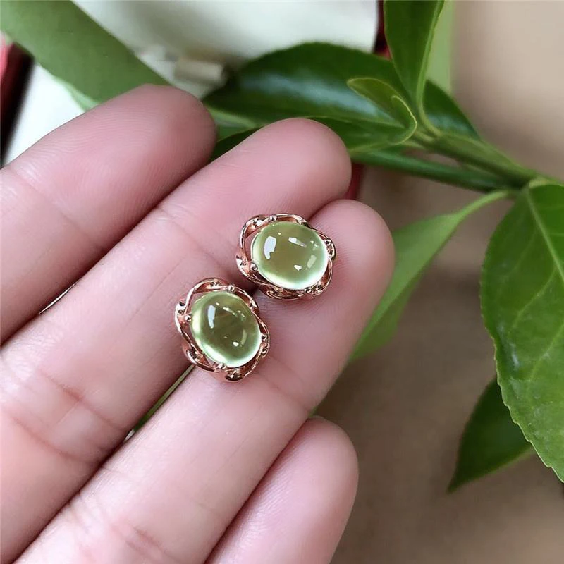 Original design diamond prehnite oval egg noodles stud earrings twist light luxury charm female silver brand jewelry