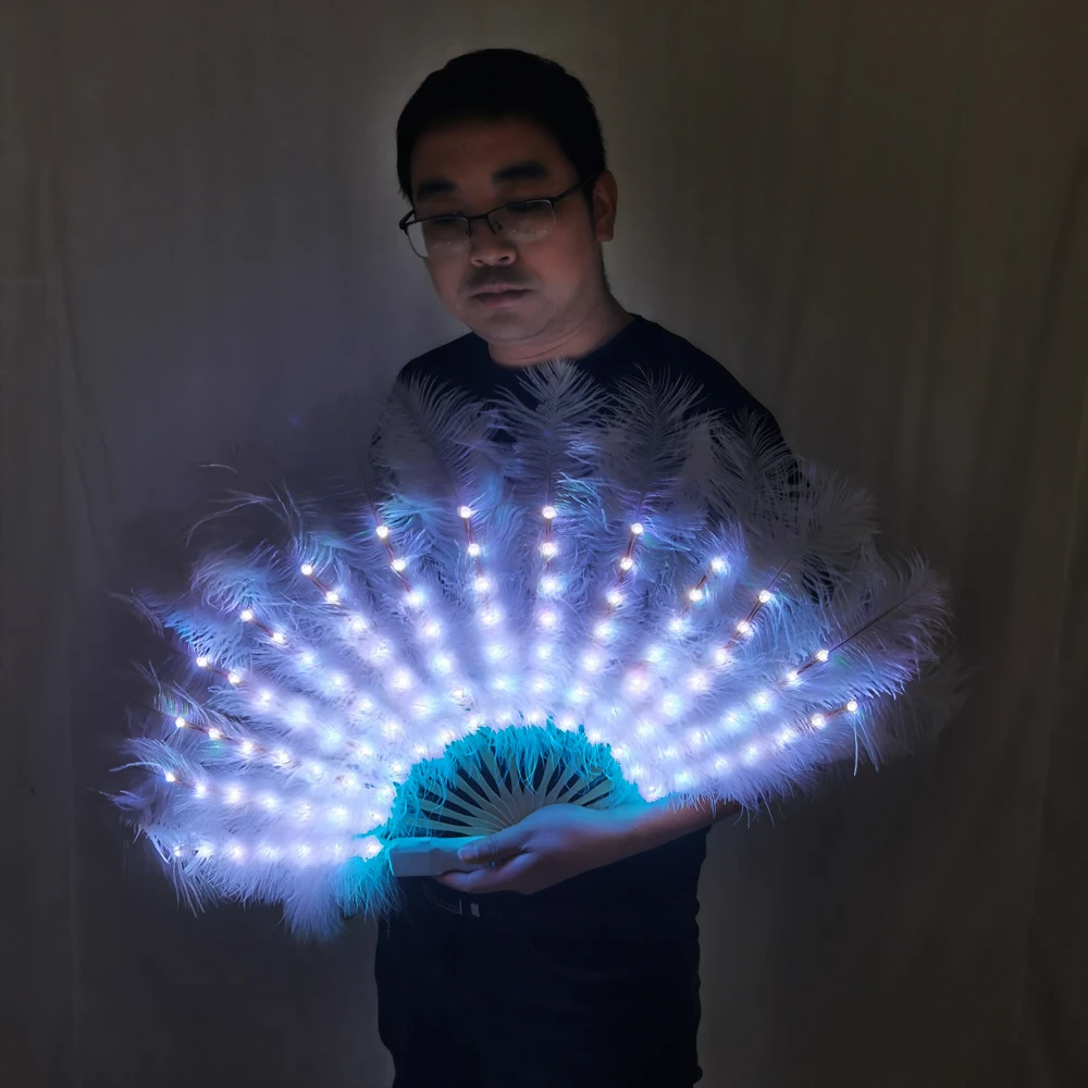 Color Ostrich Feathers LED Fan Performance Dancing Lights Fans Night Show Singer DJ Costumes Halloween Party Gifts