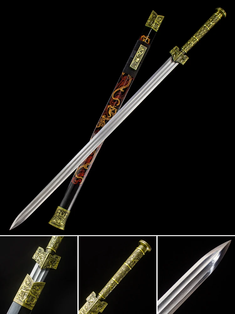 

Medieval Han Swords High Manganese Steel Blade Real Handmade Full Tang Sharp Ready Battle Metal Handle Dragon Weapons Katanas