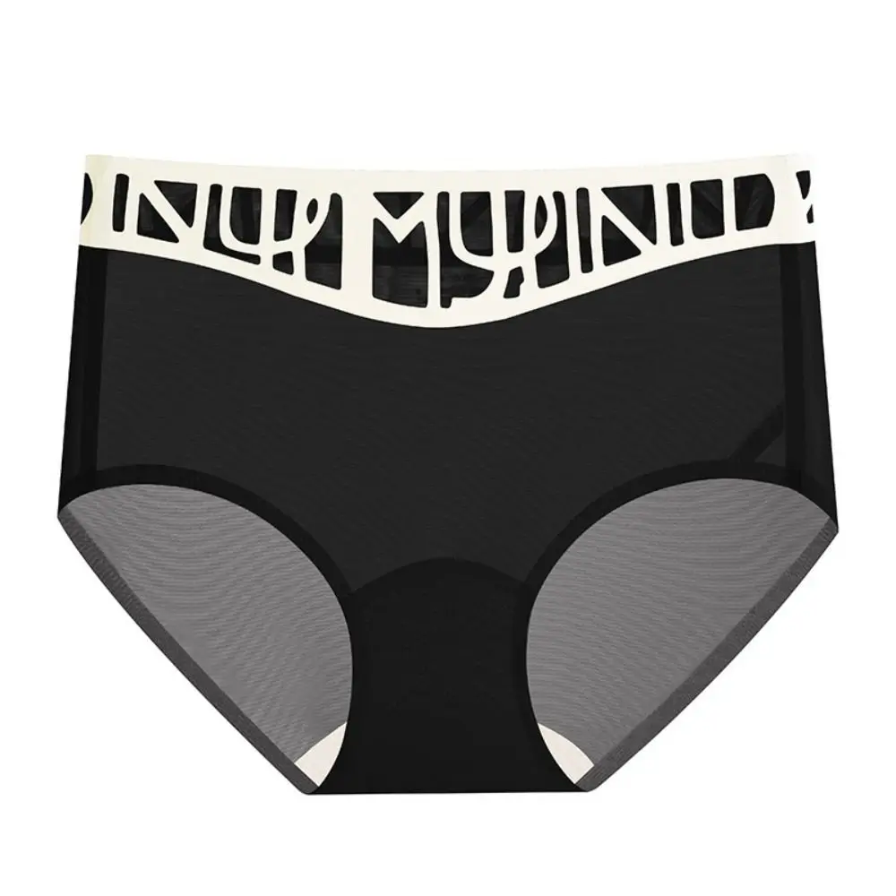

Breathable Chic Mesh Panties Seamless Mid Waist Ice Silk Briefs Underpants Patchwork Underwear for Women Summer