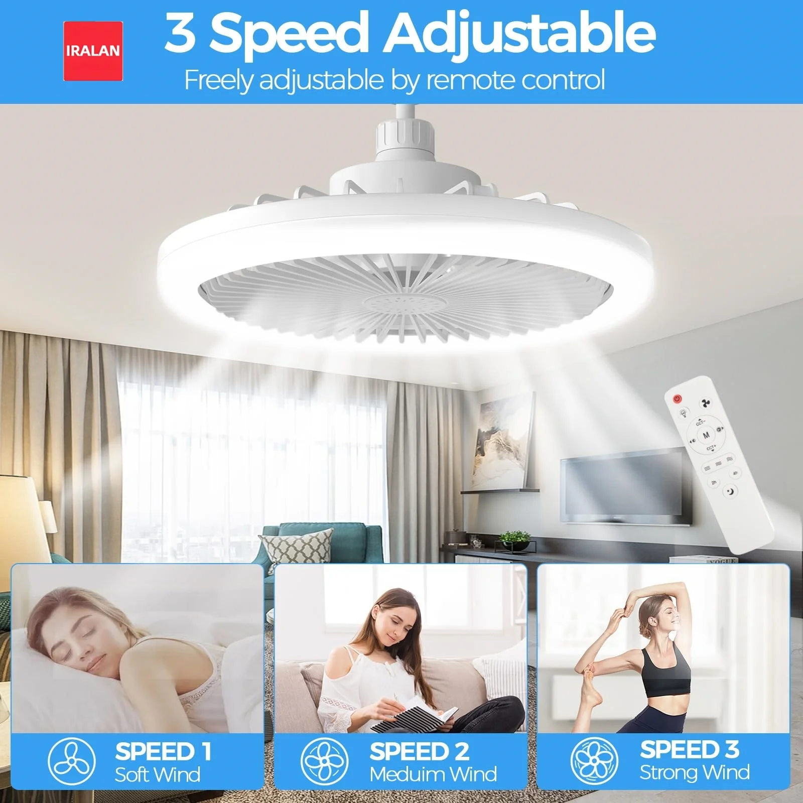 

IRALAN Ceiling Fan Light Bedroom Invisible Ceiling Fan Lamp Fan Integrated Light Indoor Decoration Lighting Air Supply