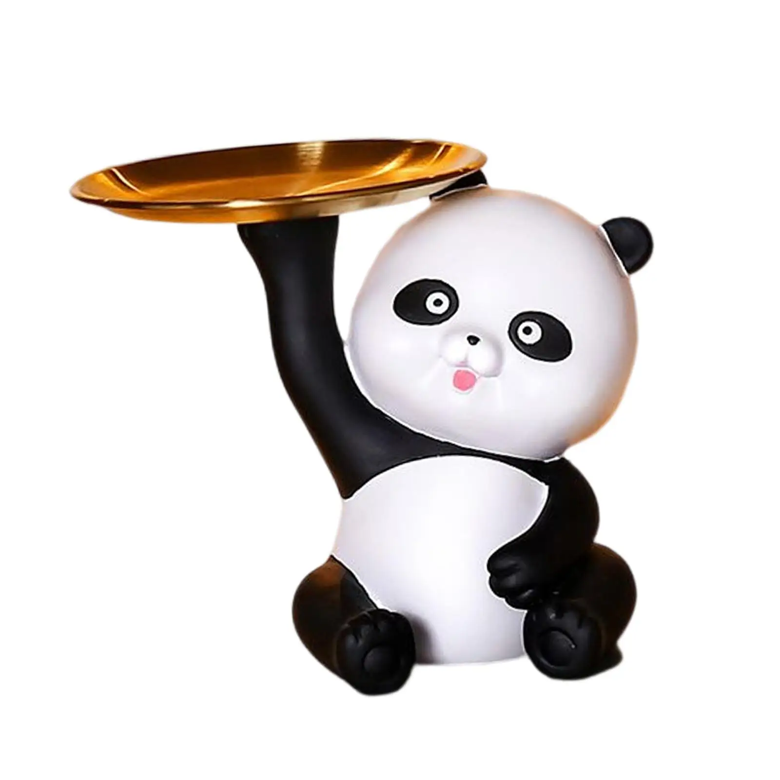 Panda Figurine Holding Storage Tray Statue Desk Sundries Container for Table Entrance Decor