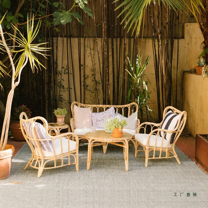 Living room rattan sofa courtyard balcony rattan chair furniture garden leisure sitting area card seat homestay double single