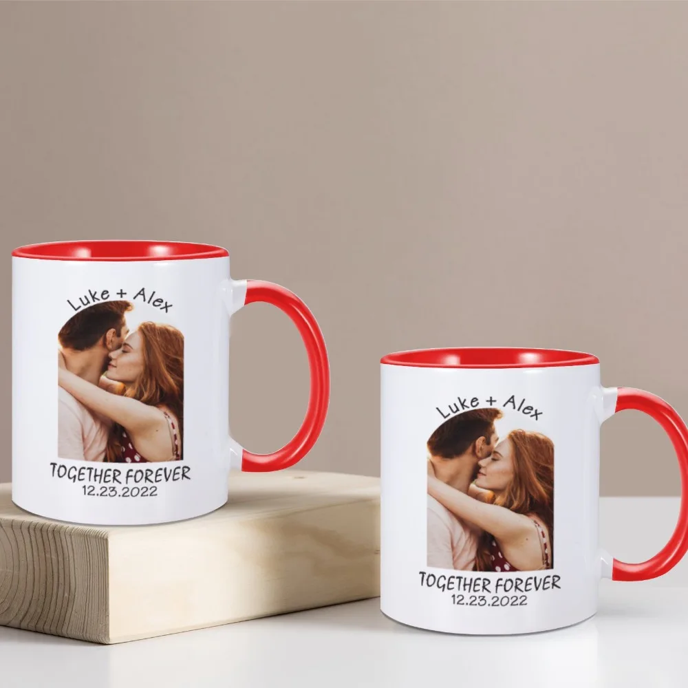 Custom Name Coffee Mug with Photo Ceramic Mug Personalized Photo and Date Milk Cup Valentine's Day Souvenir Boyfriend Gift Cup