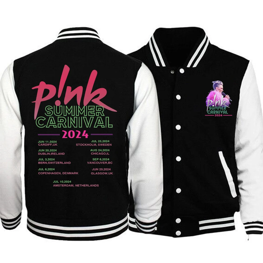 P!nk Pink Summer Carnival 2024 Baseball Uniform Jacket Button Sports Coat Women Men Team Baseball Jacket Hoodie for Fans Gift