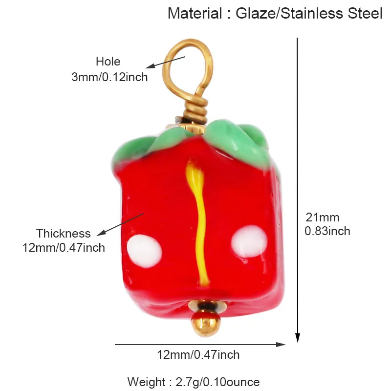 Stainless Steel Colorful Enamel Ceramic Charm Pendant,Candy Cake Fruit Eye Mushroom Necklace Bracelet DIY Jewelry Supply R35