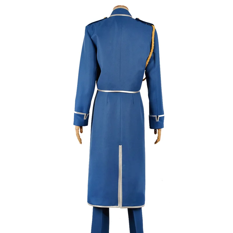 Roy Mustang Cosplay Anime Fullmetal Alchemist Kostium Mundurek Peruka Niebieski Wojenny Płaszcz Wojskowy dla Mężczyzn Strój na Halloween Karnawał