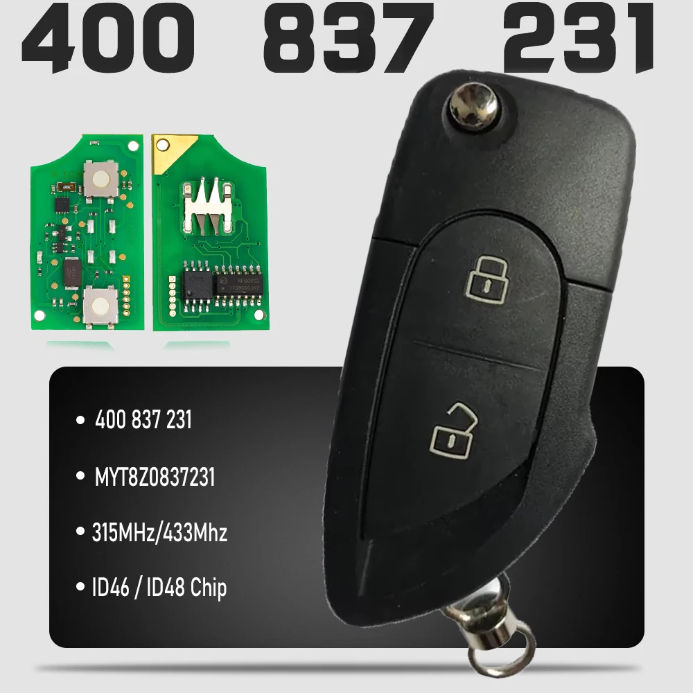 

KEYECU MYT8Z0837231,400 837 231 315MHz/433Mhz ID46 / ID48 Chip Keyless Entry Flip Remote Key Fob for Lambor-ghini Gallardo