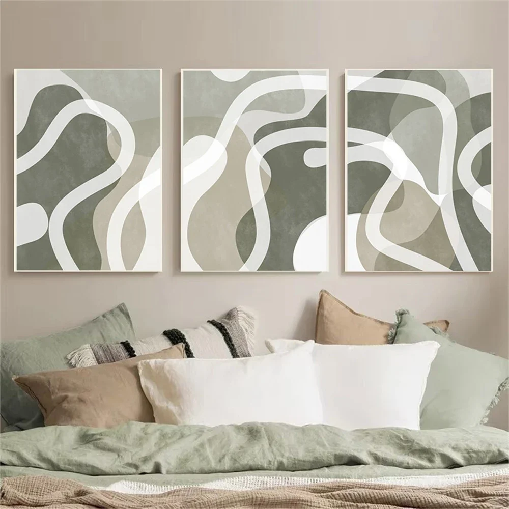 

Scandinavian Minimalist Boho Wall Art Posters Canvas Painting Abstract Beige Green Print Pictures Modern Living Room Home Decor