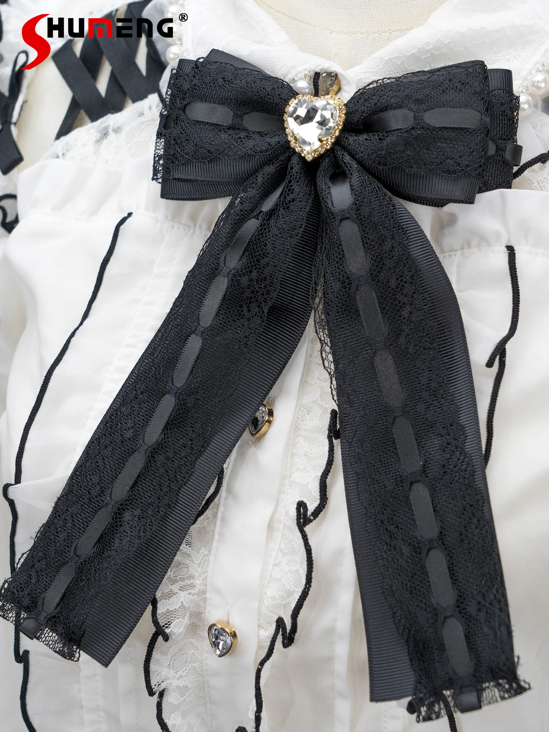 Sweet Mine Mass-Produced Lace Black Brooch Lolita Large Rhinestone Love Heart Bow Tie Brooch Bow Tie Barrettes Hair Accessories