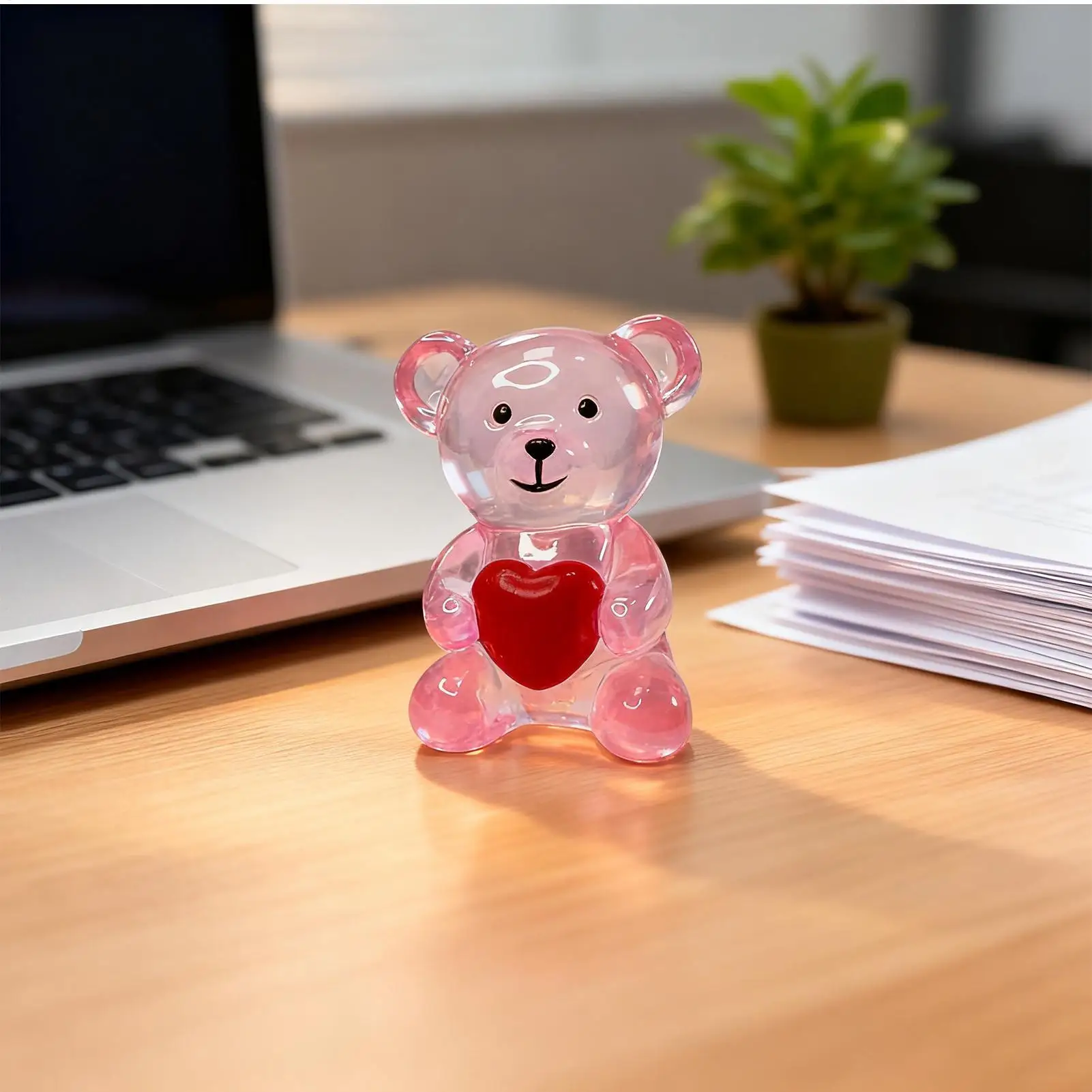 Bear Decor Resin Small Animal Statue With Heart Cute Bear Desk Decorations For Home Desk Shelf Living Room Bedroom Study Indoor